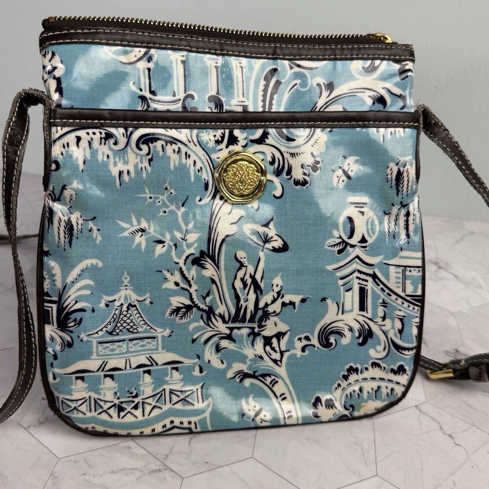Anna Griffin‎ Crossbody Bag Purse Blue White Brown Japanese Asian Design
